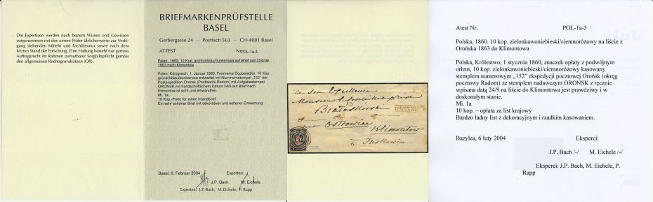 152 - Orońsk (280) 1a atest koperty listu wysłanego przez Klimontów do Jurkowic, korespondencja prywatna, pkt.9B