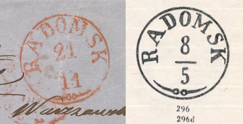 162 - Radomsk (199) 1ba datownik nadawczy z obwoluty dwułutowego listu do Warszawy, lewy znaczek błąd B3, poz.51. pkt1B